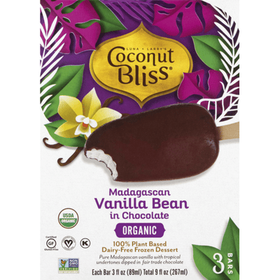 Coconut Bliss Madagascan Vanilla Bean In Chocolate Frozen Bars - 3 Count