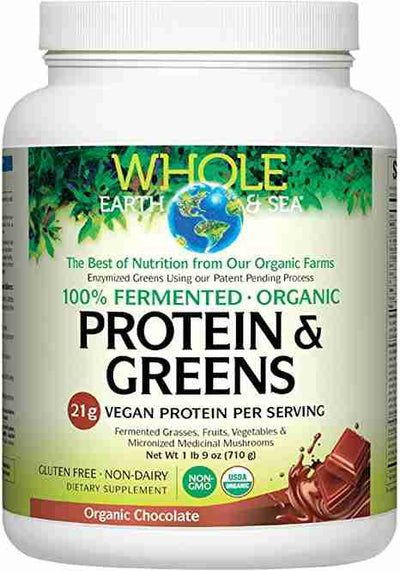 Whole Earth & Sea 100% Fermented Organic Protein & Greens: Chocolate - 710G