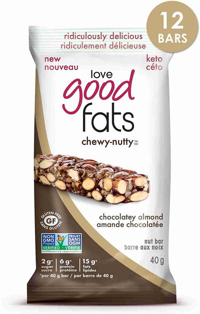 Love Good Fats Chewy-Nutty Keto Bars: Chocolatey Almond - 12X40g (480G)