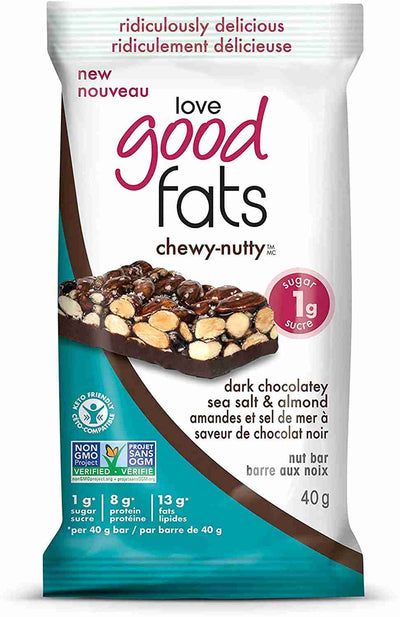 Love Good Fats Chewy-Nutty Keto Bars: Dark Chocolatey Sea Salt & Almond - 40G