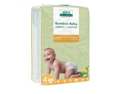 Aleva Naturals Bamboo Baby Diapers Size 4, 26Ct