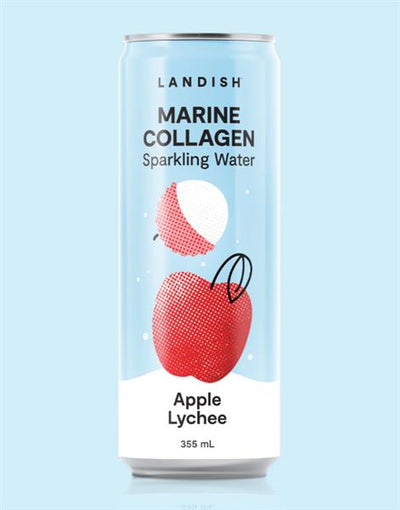 Landish Marine Collagen Sparkling Water - Apple Lychee, 355Ml