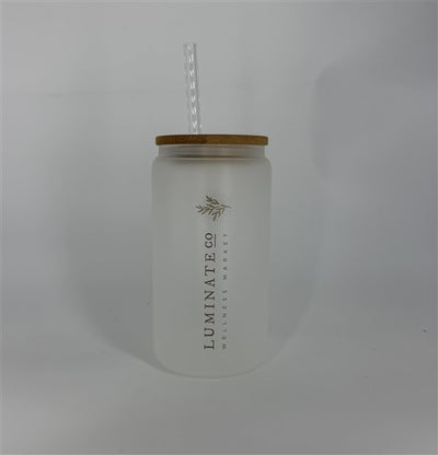Luminate Frosted Glass Tumbler with Glass Straw, 16 oz