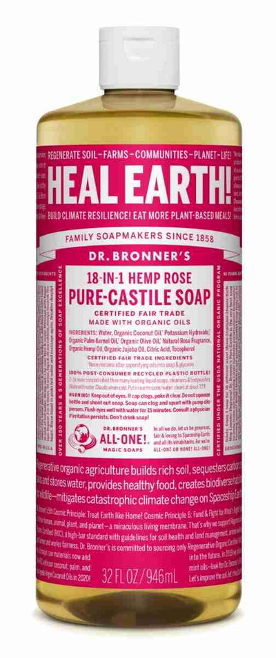 Dr. Bronner's Organic Pure Castile Liquid Soap: Rose 946Ml