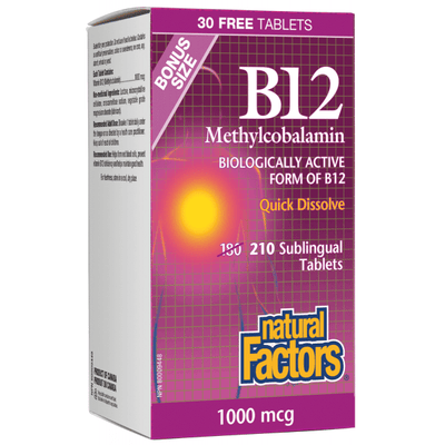 Natural Factors Vitamin B12 Methylcobalamine 1000Mcg 210 Tablets Bonus Size