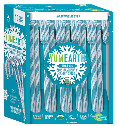 YumEarth Organic Holiday Candy Canes, Blue Raspberry, 10 Pack