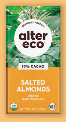 Alter Eco 70% Cacao Dark Chocolate Bar With Salted Almonds, 80G