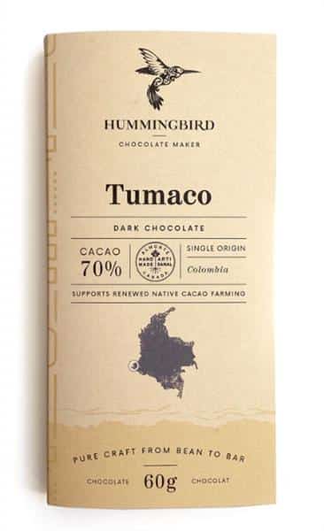 Hummingbird Chocolate - Tumaco 70% Vegan Chocolate Bar, 60G