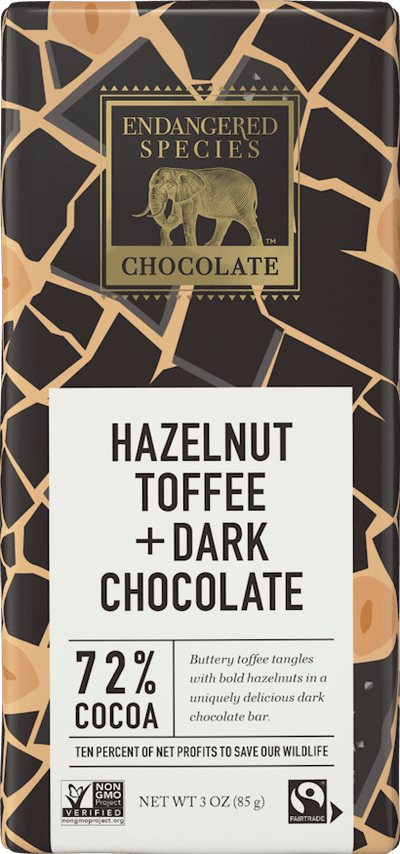 Endangered Species Hazelnut Toffee + Dark Chocolate, 85 g