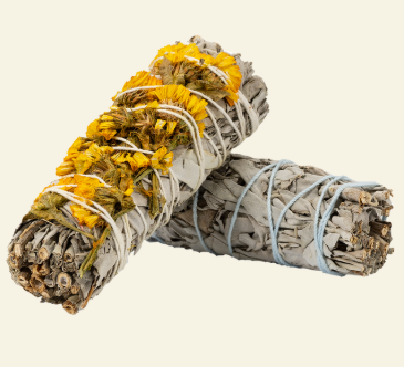 Smudge Wand Sage & Yellow Sinuata Flower 4"