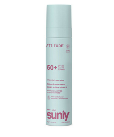Attitude Living - Sunly Baby Mineral Sunscreen Spray SPF 50 Unscented, 85G