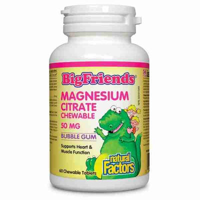 Natural Factors Big Friends Magnesium Citrate Bubble Gum 60 Chewable Tablets