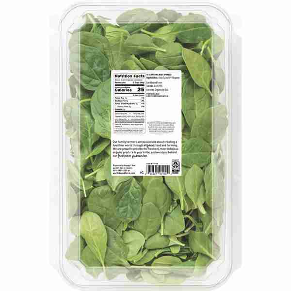 Certified Organic Baby Spinach, Clamshell