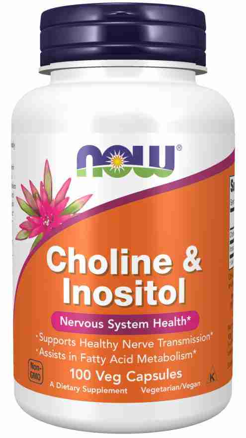 NOW Choline & Inositol 500 mg, 100 Veg Capsules
