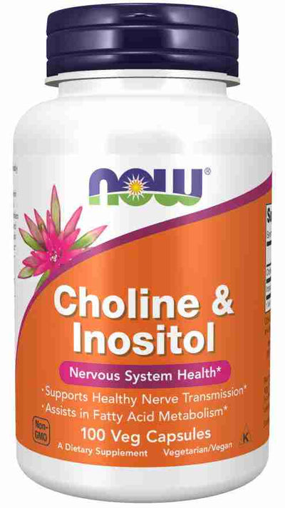 NOW Choline & Inositol 500 mg, 100 Veg Capsules