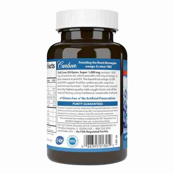 Carlson Cod Liver Oil 1000 mg, 250 Softgels