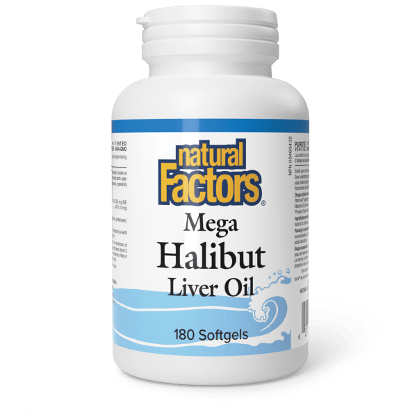 Natural Factors Mega Halibut Liver Oil, 180 Softgels