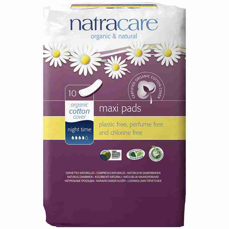 Natracare Organic Cotton Maxi Pads - 10 Night Time