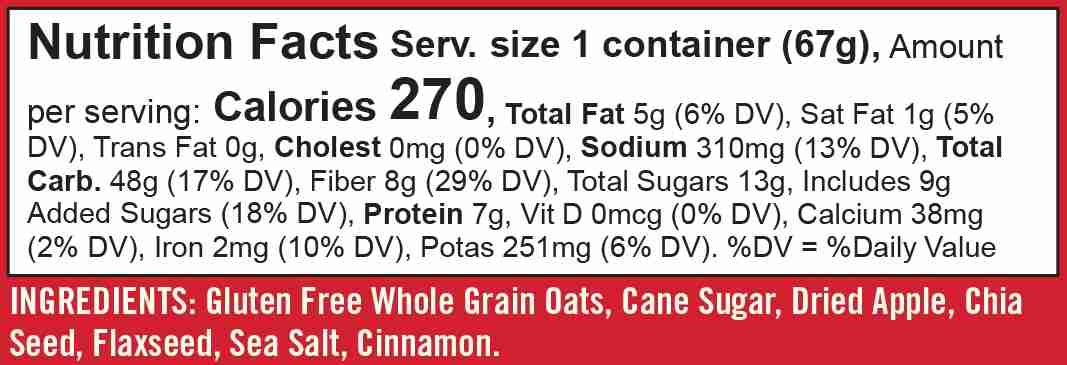 Bob's Red Mill Gluten Free Apple Cinnamon Oatmeal Cup, 67 g