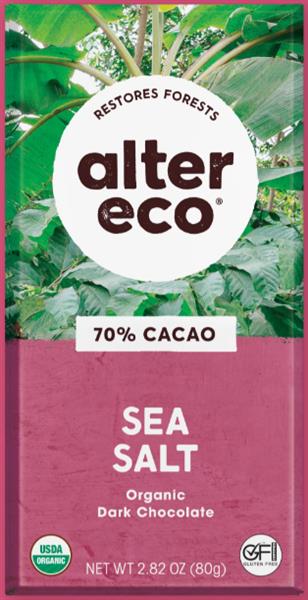 Alter Eco Organic Sea Salt 70% Cacao Dark Chocolate, 80 g
