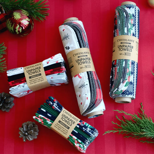 Cheeks Ahoy Pre-Rolled Unpaper Towels, Holiday Collection (Home for the Holidays), 8 Pack