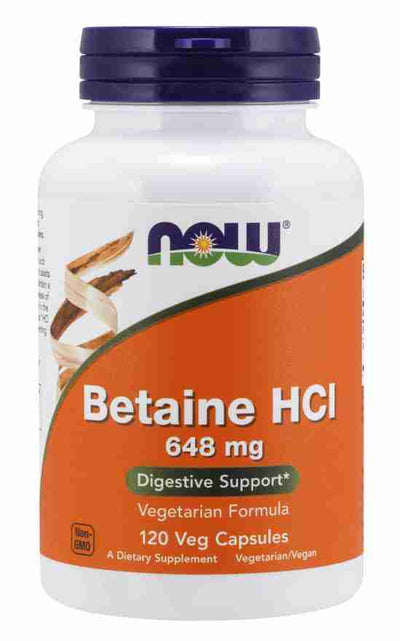 NOW Betaine HCl with Protease, 120 Veg Capsules