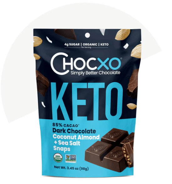 ChocXO Keto 85% Dark Chocolate Coconut Almond Sea Salt Snaps, 98 g