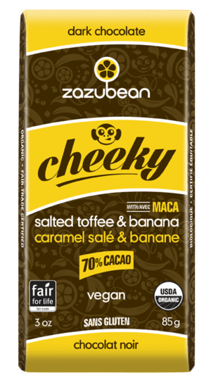 Zazubean Cheeky Banana Salted Toffee 70% Dark Chocolate Bar