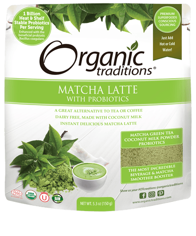 Organic Traditions Matcha Latte With Probiotics Powder - 150G