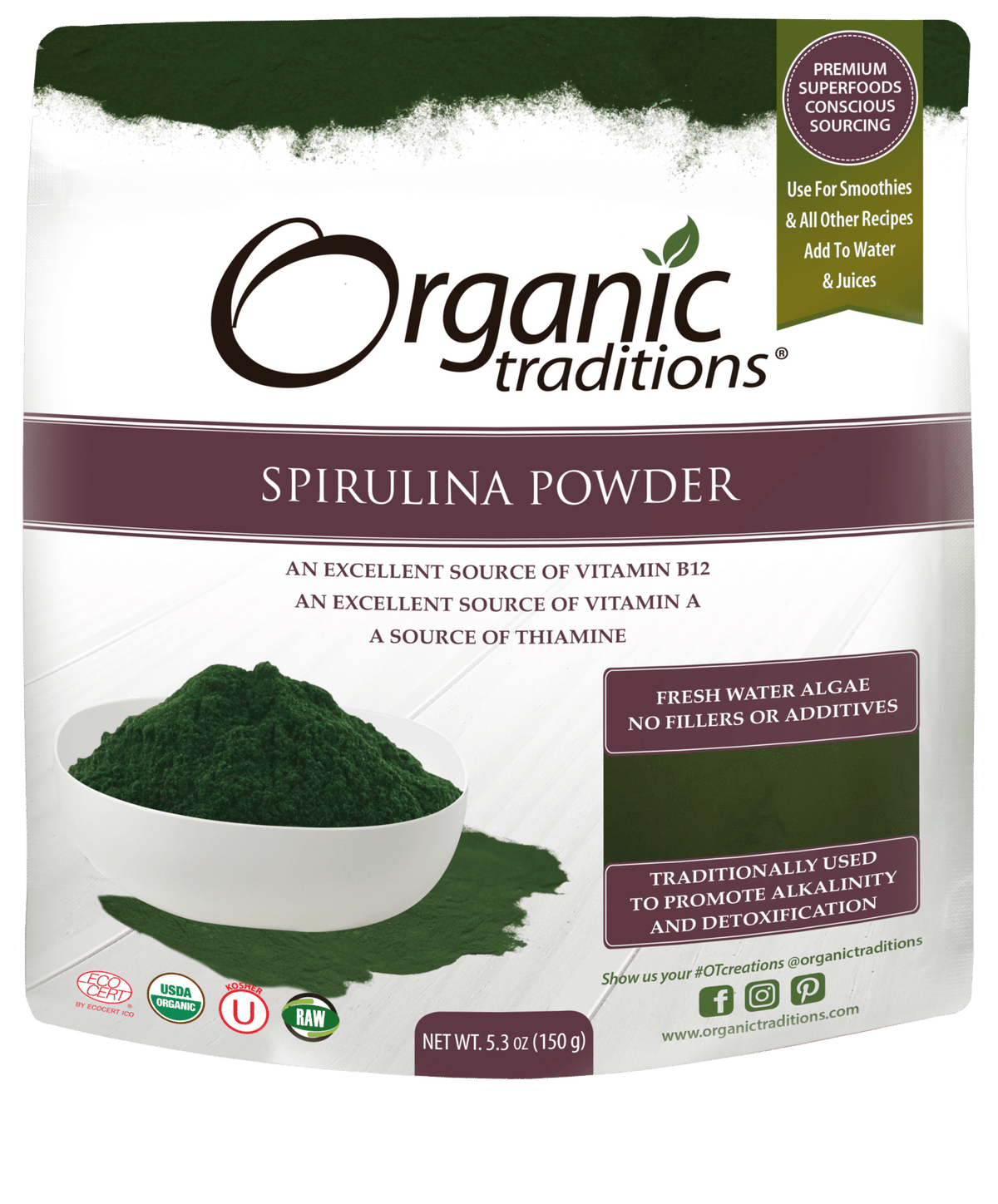 Organic Traditions Spirulina Powder, 150 g
