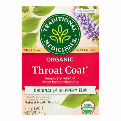 Traditional Medicinals - Organic Throat Coat With Slippery Elm Tea, 16 Bags