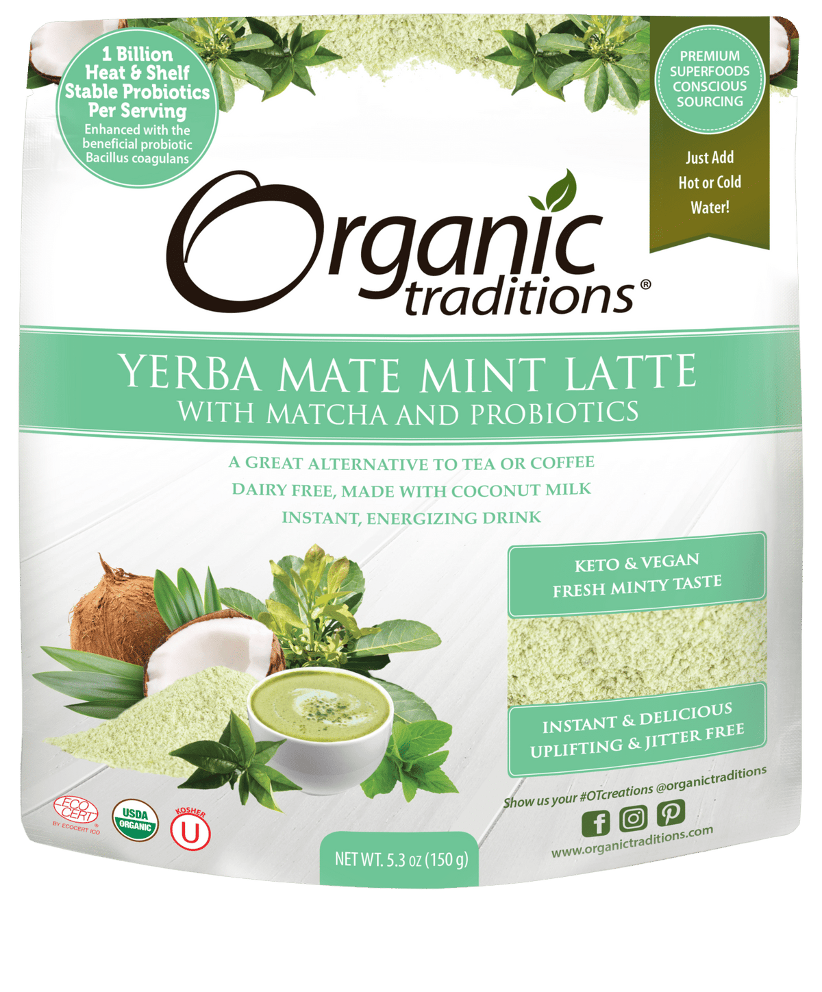 Organic Traditions Yerba Mate Mint Latte (Powder) - 150G
