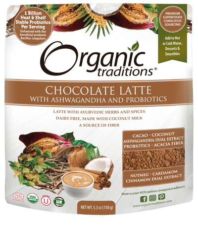 Organic Traditions - Chocolate Latte With Ashwagandha & Probiotics, 150G