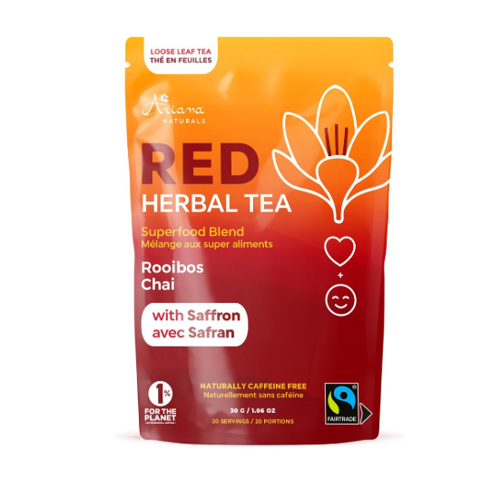 Ariana Naturals Red Herbal Tea Superfood Blend Rooibos Chai with Saffron, 30 g