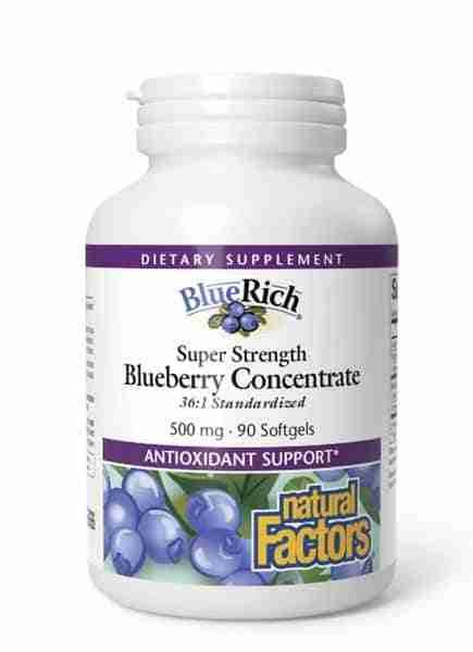 Natural Factors BlueRich Super Strength Blueberry Concentrate 500 mg, 90 Softgels