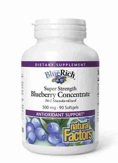 Natural Factors BlueRich Super Strength Blueberry Concentrate 500 mg, 90 Softgels