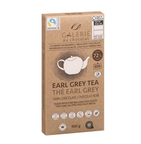 Galerie Fair Trade 72% Dark Chocolate Earl Grey Tea Bar, 100 g