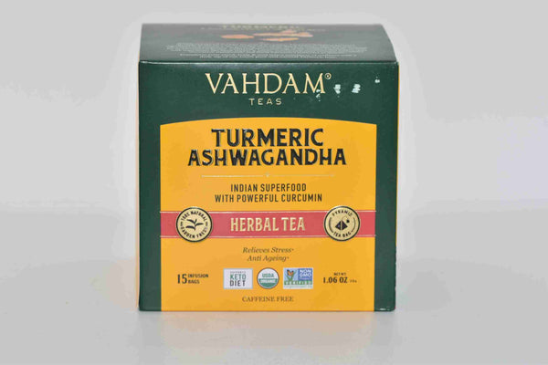 Vahdam Turmeric Ashwagandha Herbal Tea - 15 Tea Bags - 30G