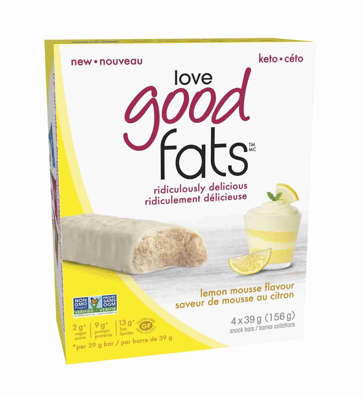 Love Good Fats Keto Bars: Lemon Mousse - 4X39g (156G)