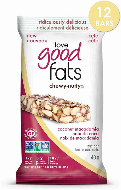 Love Good Fats Chewy-Nutty Keto Bars: Coconut Macadamia - 12X40g (480G)