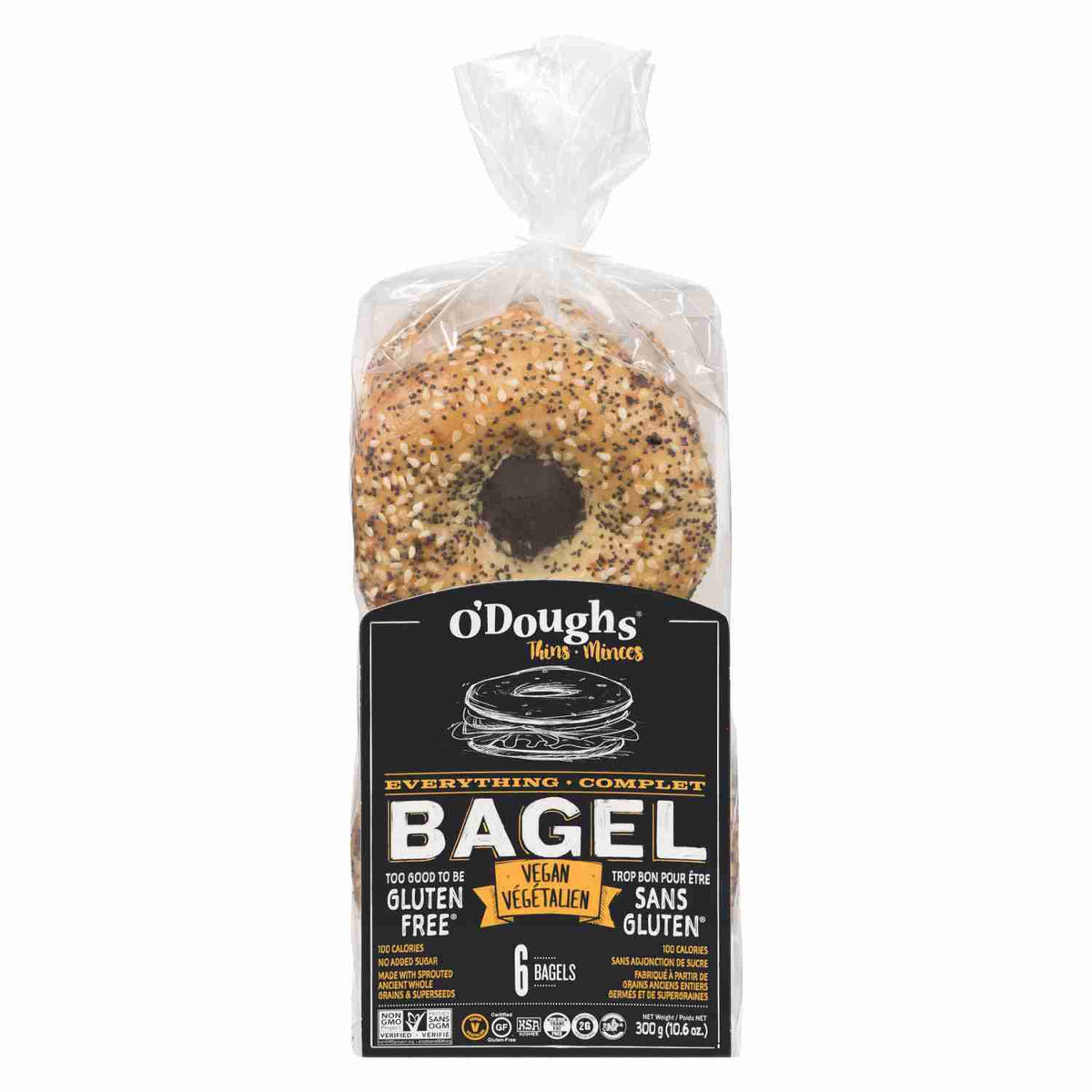 O'doughs - Everything Bagel, 6 Pack, 300G