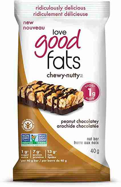 Love Good Fats Chewy-Nutty Keto Bars: Peanut Chocolatey - 40G