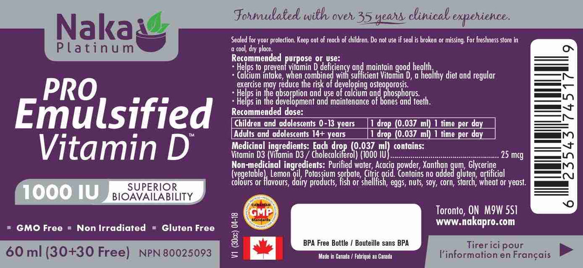 Naka Pro Emulsified Vitamin D: 1000 IU - 60Ml