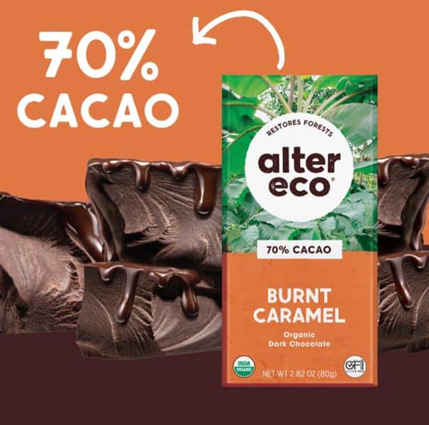 Alter Eco Organic Burnt Caramel 70% Cacao Dark Chocolate, 80 g