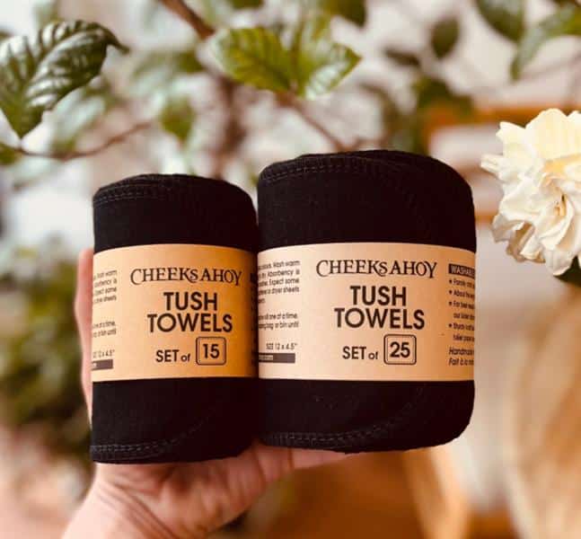 Cheeks Ahoy - Tush Towels Reusable Toilet Tissue, Black, 25 Pack With Roll