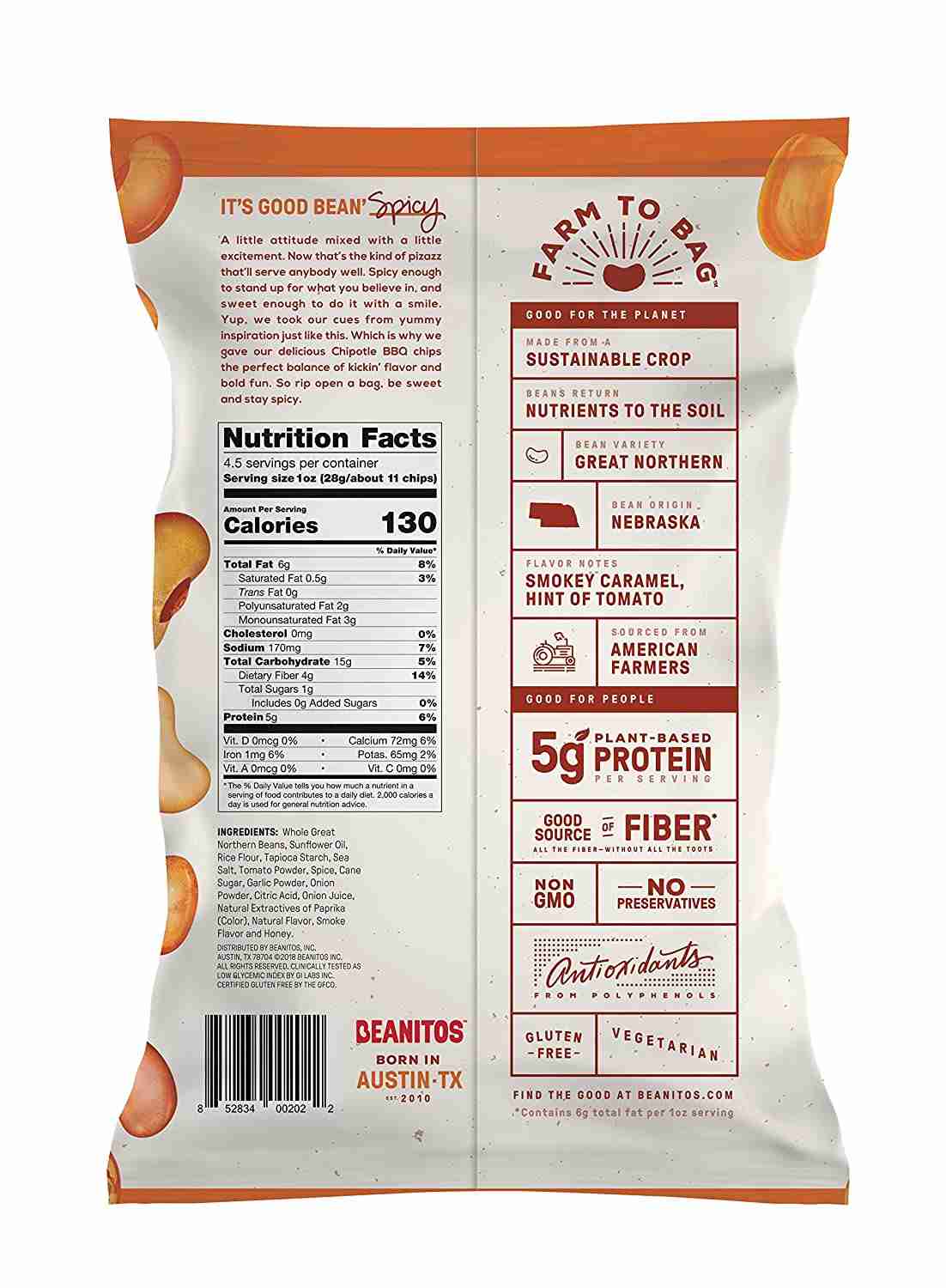 Beanitos White Bean Chips: Chipotle BBQ - 128G