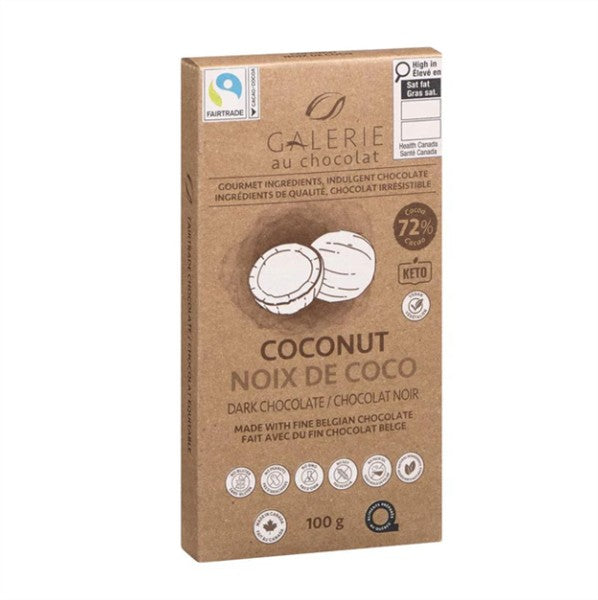 Galerie Fair Trade 72% Dark Chocolate Coconut Bar, 100G