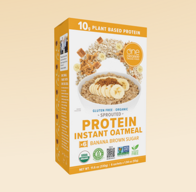 One Degree Organic Sprouted Banana Brown Sugar Protein Instant Oatmeal, 330G