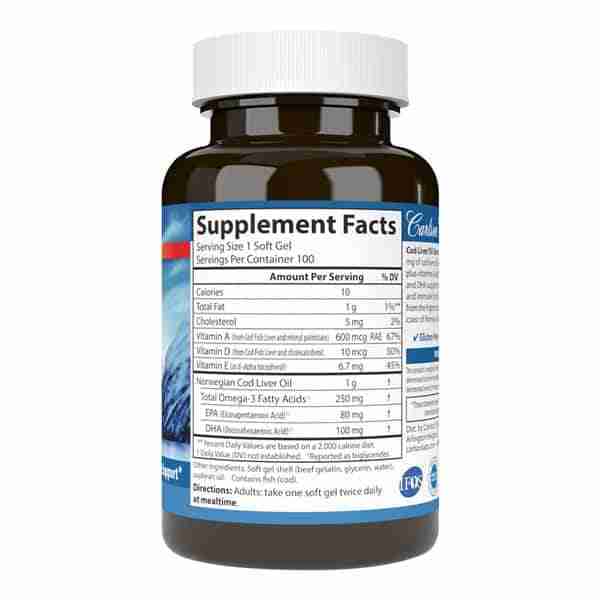 Carlson Cod Liver Oil 1000 mg, 250 Softgels