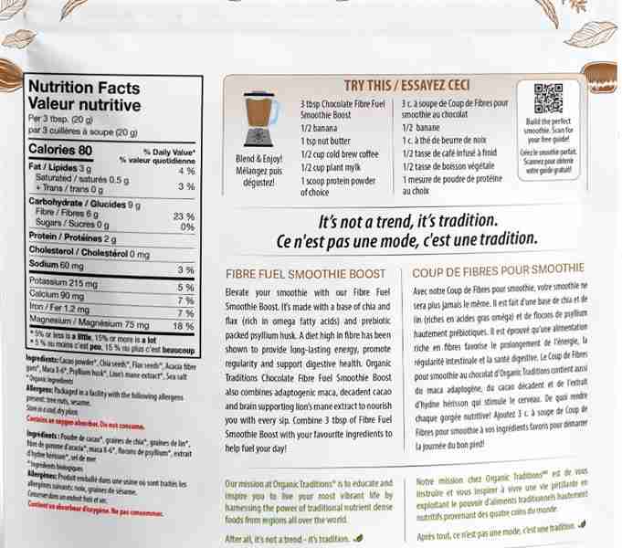 Organic Traditions Fibre Fuel Chocolate, 300 g